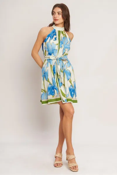 Truedames Azure Bloom Halter Woven Mini Dress In Multi