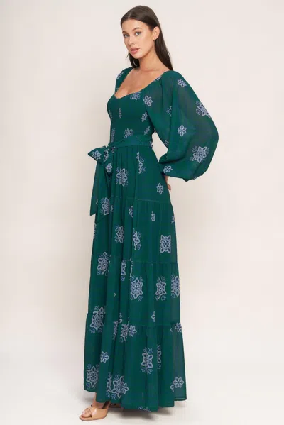 Truedames Azure Botanique Woven Maxi Dress In Green