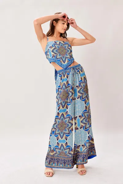 Truedames Azure Mandala Woven Scarf Top And Pant Set In Multi