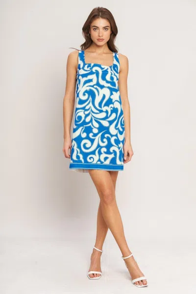 Truedames Azure Swirl Woven Mini Dress In Blue