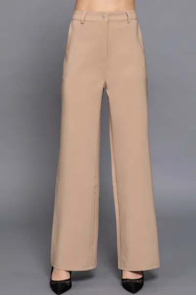 Truedames Back Elastic Straight Woven Long Pants In Gray