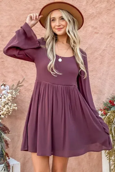 Truedames Back Lace Button Down Detail Bell Sleeve Dress In Purple