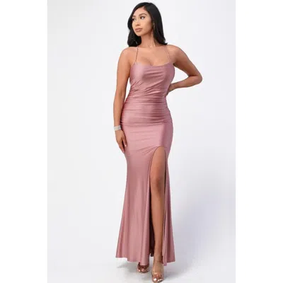Truedames Back Lace Up Mermaid Dress With Waist Shirring In Pink