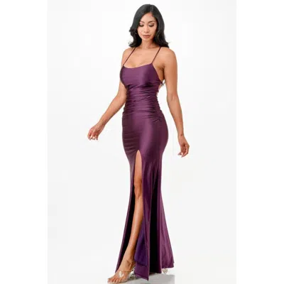 Truedames Back Lace Up Mermaid Dress With Waist Shirring In Purple