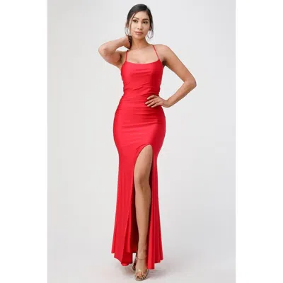 Truedames Back Lace Up Mermaid Dress With Waist Shirring In Red