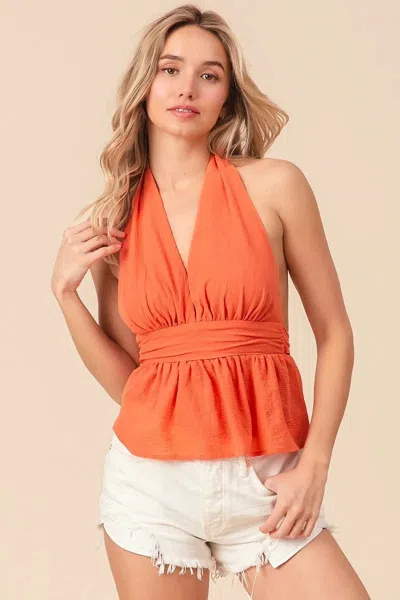Truedames Back Open With Halter Neck Wrinkled Tank Top In Orange