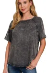 Truedames Back Patch Crinkle Washed Raglan Sleeve T-shirts In Gray