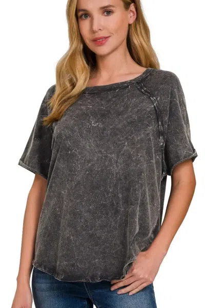 Truedames Back Patch Crinkle Washed Raglan Sleeve T-shirts In Gray
