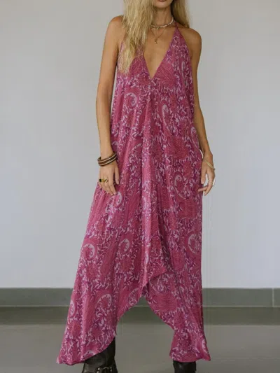 Truedames Backless Printed Halter Neck Maxi Dress In Purple