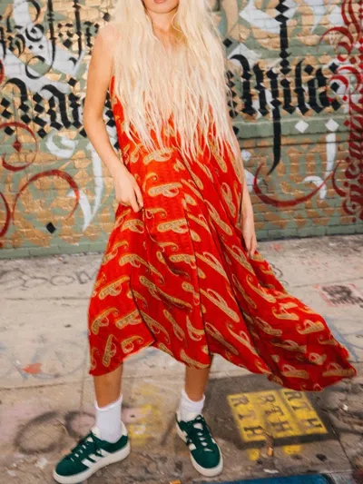 Truedames Backless Printed Halter Neck Maxi Dress In Red