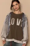 Truedames Balloon Sleeve French Terry Sweatshirt With Sequin Tassel In Multi