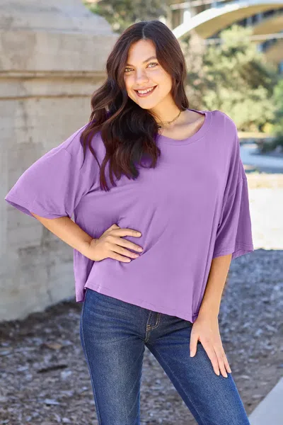 Truedames Bamboo Full Size Round Neck Drop Shoulder T-shirt In Blue