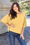 Truedames Bamboo Full Size Round Neck Drop Shoulder T-shirt In Yellow