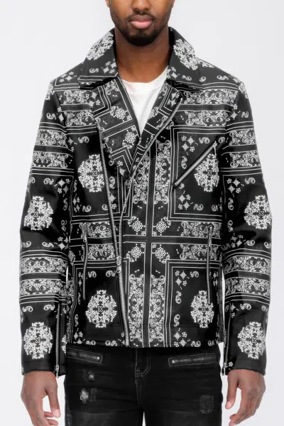 Truedames Bandana Print Vegan Leather Jacket In Black