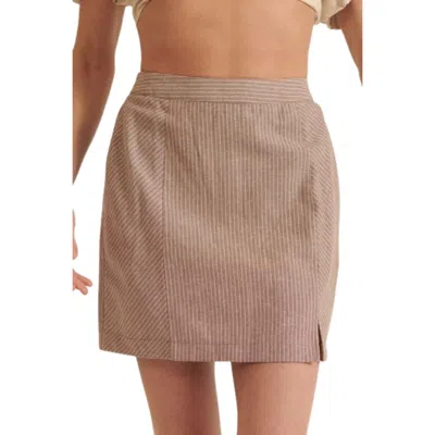 Truedames Banded Front Waist Pinstripe Mini Skirt In Brown