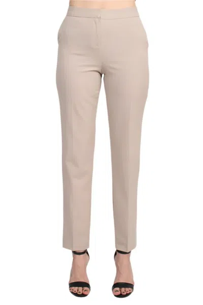 Truedames Banded Waist Button Hook & Zipper Closure Side Pockets Viscose Blend Pant In Neutral