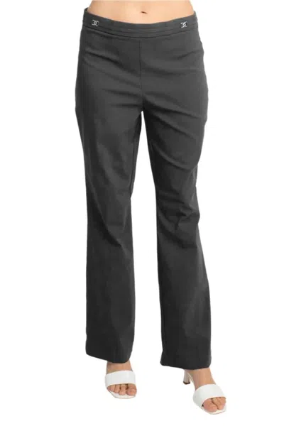 Truedames Banded Waist Pull On Straight Cut Solid Hardware Detail Stretch Rayon Pants In Black