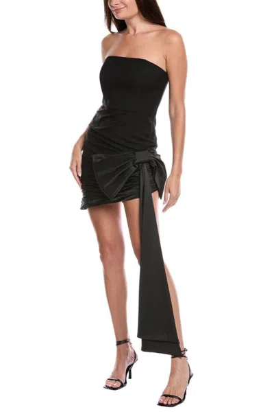 Truedames Bare-shoulder Strapless Zipper Closure Fit Bodycon Side Waist Bow-tie Knot Asymmetrical Draped Skirt In Black