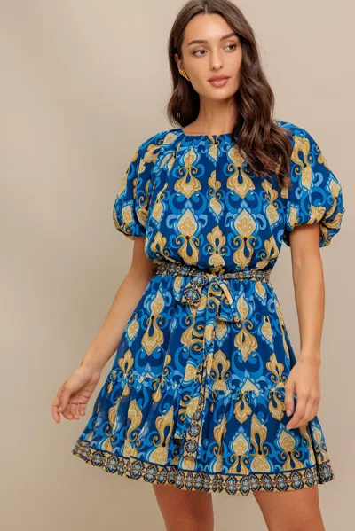 Truedames Baroque Breeze Woven Mini Dress In Blue