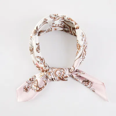 Truedames Baroque Floral Pattern Printed Square Silky Satin Bandana Scarf In Pink