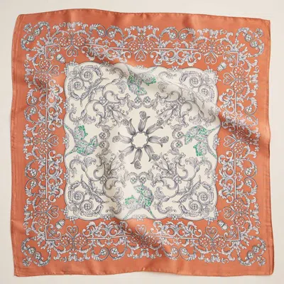 Truedames Baroque Scroll Printed Square Silky Satin Scarf In Multi