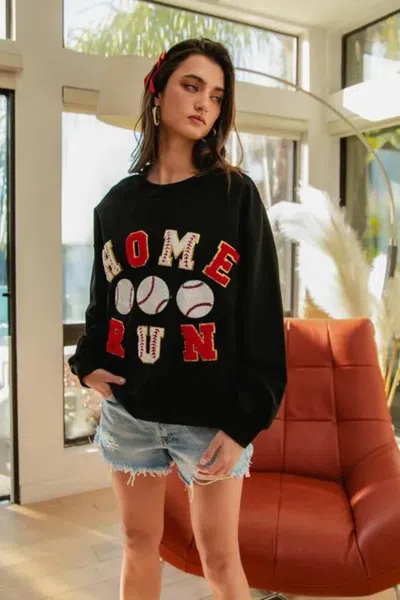 Truedames Baseballs Homerun Patches French Terry Sweatshirt In Black