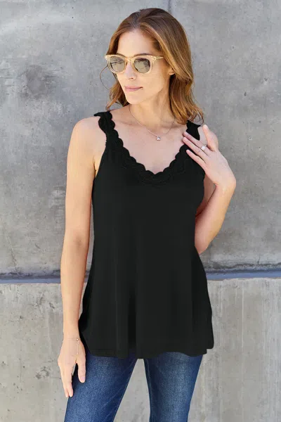 Truedames Basic Bae Full Size Lace Detail V-neck Cutout Cami In Black