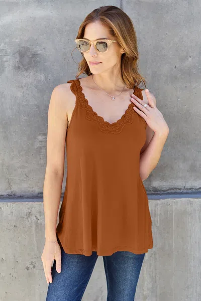 Truedames Basic Bae Full Size Lace Detail V-neck Cutout Cami In Brown