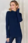 Truedames Basic Bae Full Size Ribbed Mock Neck Long Sleeve T-shirt In Multi