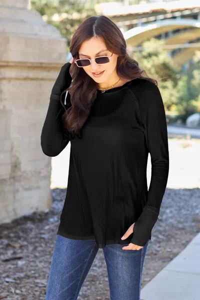 Truedames Basic Bae Full Size Round Neck Long Sleeve T-shirt In Black