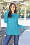 Truedames Basic Bae Full Size Round Neck Long Sleeve T-shirt In Blue