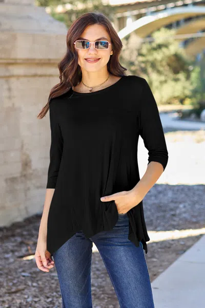 Truedames Basic Bae Full Size Round Neck Pocketed T-shirt In Black