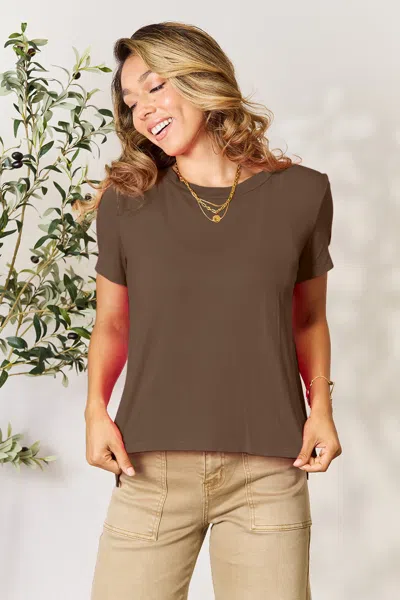 Truedames Basic Bae Full Size Round Neck Short Sleeve T-shirt In Brown