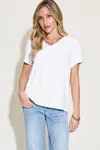 Truedames Basic Bae Full Size V-neck High-low T-shirt In White