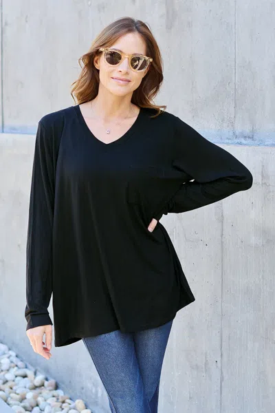 Truedames Basic Bae Full Size V-neck Long Sleeve Top In Black