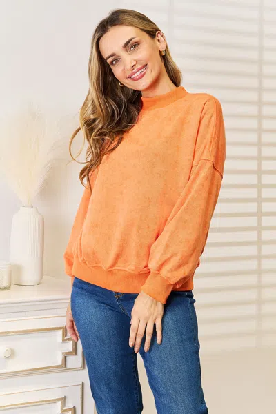 Truedames Basic Bae Round Neck Dropped Shoulder Sweatshirt In Orange