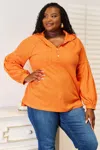 Truedames Basic Bae Side Slit Buttoned Waffle Knit Hoodie In Orange
