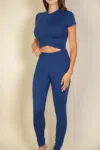 Truedames Basic Solid Leggings In Blue