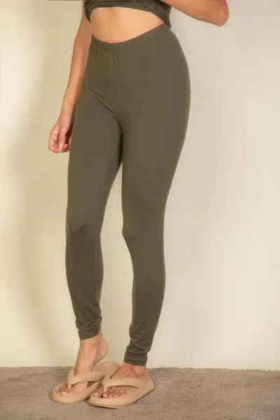 Truedames Basic Solid Leggings In Green
