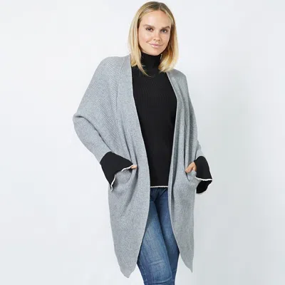 Truedames Batwing Knit Cardigan In Gray