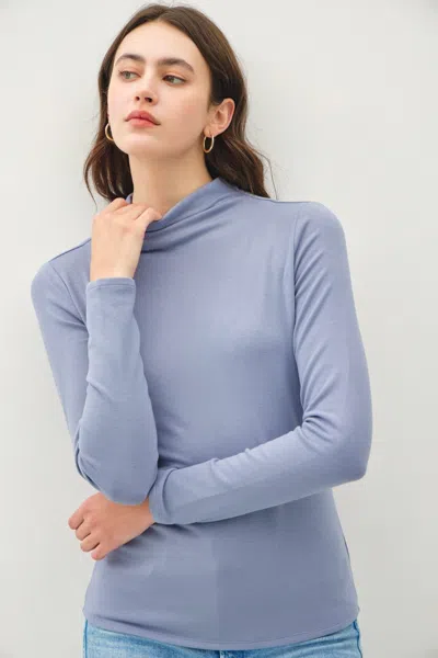 Truedames Be Cool Mock Neck Long Sleeve T-shirt In Blue