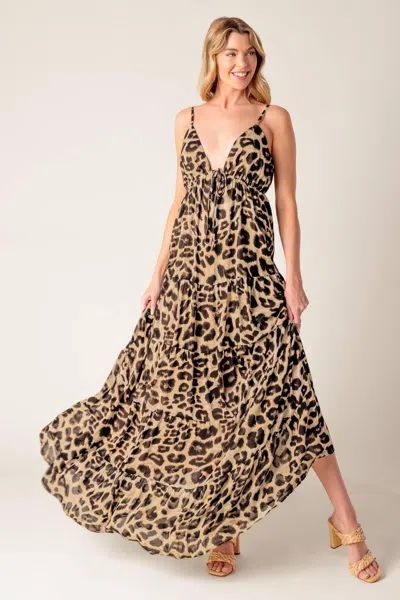 Truedames Beach Bum Leopard Woven Maxi Dress In Multi