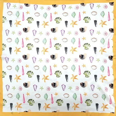 Truedames Beach Day Sea Life Printed Square Silky Satin Bandana Scarf In Multi