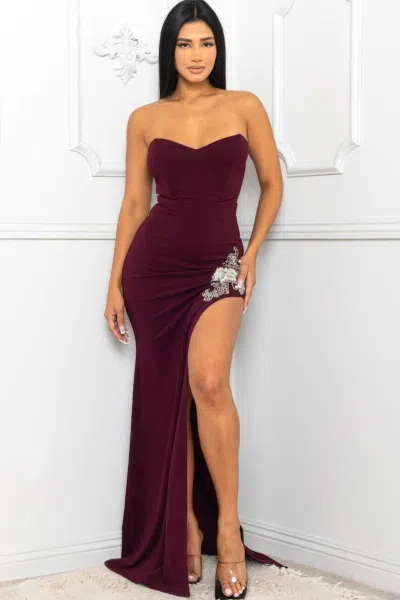 Truedames Beaded Embroidered Near Slit Detail Maxi Dress In Multi