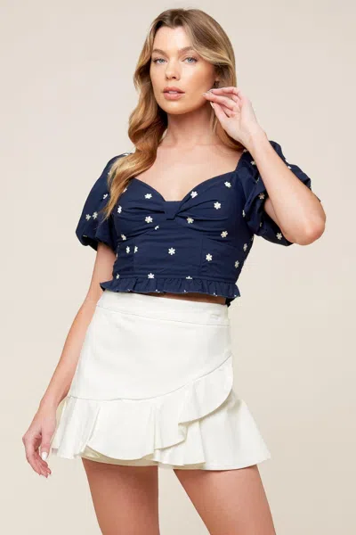 Truedames Bebe Alert Navy Woven Top In Blue