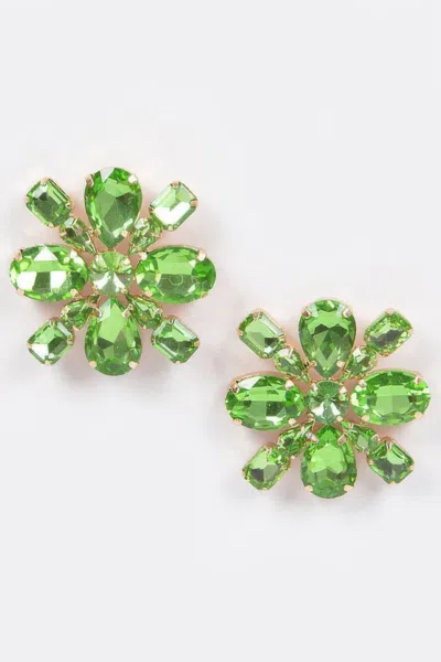 Truedames Bejeweled Flower Stud Earrings In Green
