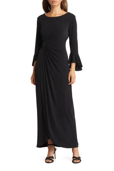 Truedames Bell Sleeve Gathered Waist Gown In Blue