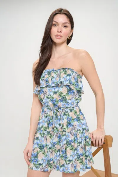 Truedames Berry Flower Ruffle Tube Top Mini Dress In Multi