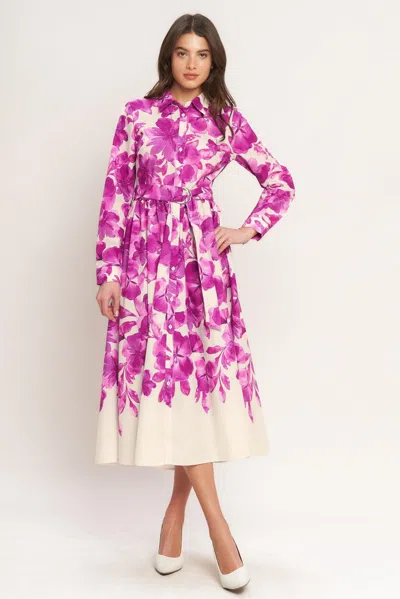 Truedames Berry Petal Woven Midi Shirt Dress In Multi