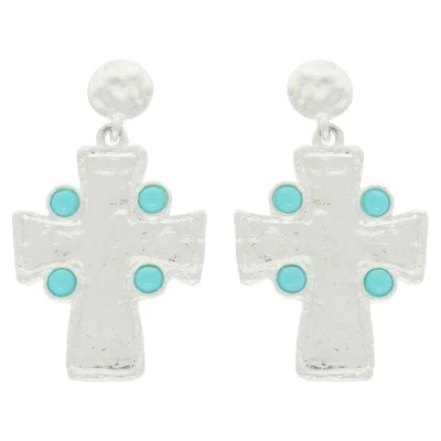 Truedames Bezel Jeweled Cross Earrings In Metallic